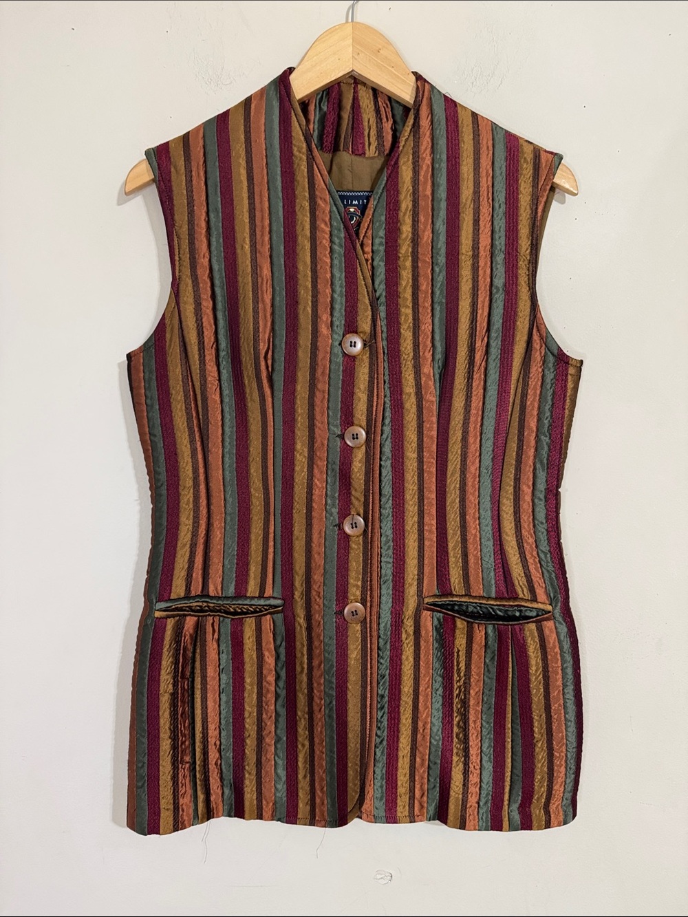 Limited Quilted Metallic Multicolor Striped Button Front Vest size M Y2K Artsy